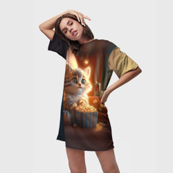 Платье-футболка 3D Котик с попкорном - фото 2