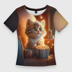 Котик с попкорном – Женская футболка 3D Slim с принтом купить
