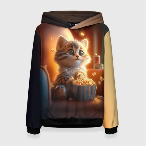 Женская толстовка 3D Котик с попкорном