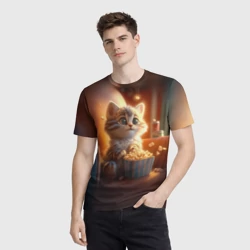 Мужская футболка 3D Котик с попкорном - фото 2