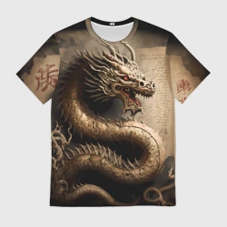 Мужская футболка 3D Китайский дракон с открытой пастью