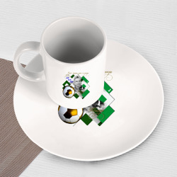 Набор: тарелка кружка с принтом Лев Яшин-одна жизнь-одна команда для любого человека, вид спереди №3. Цвет основы: белый