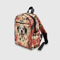 Рюкзак с принтом Счастливая собака для ребенка, вид на модели спереди №3. Цвет основы: белый