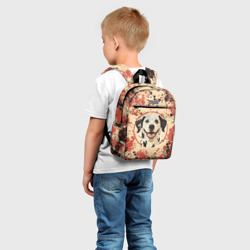 Рюкзак с принтом Счастливая собака для ребенка, вид на модели спереди №2. Цвет основы: белый