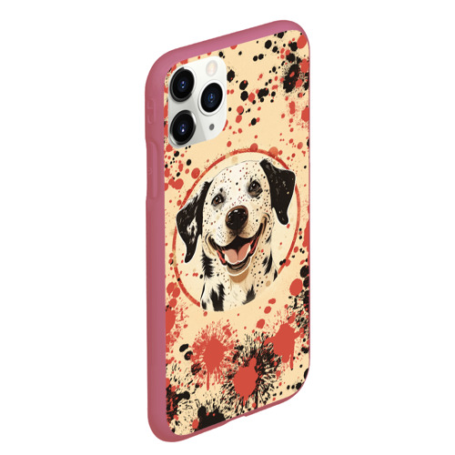 Чехол для iPhone 11 Pro Max матовый Счастливая собака, цвет малиновый - фото 3