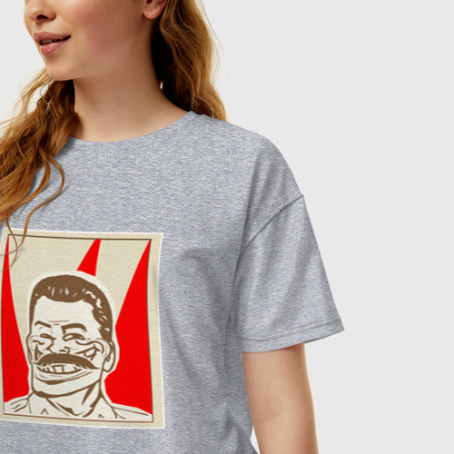 Женская футболка хлопок Oversize с принтом Сталин-тролль, фото на моделе #1