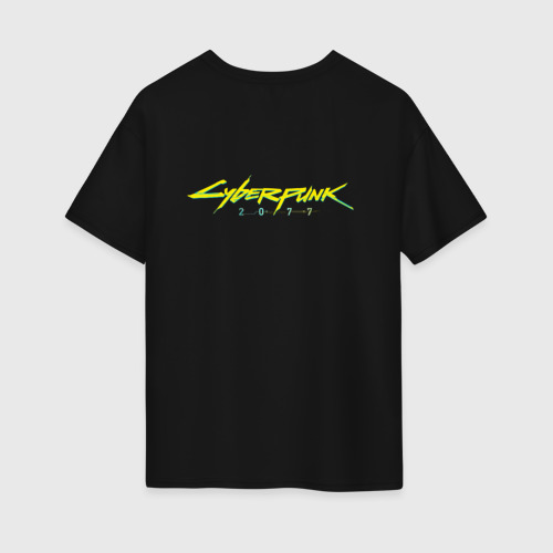 Женская футболка хлопок Oversize с принтом Cyberpunk, Night-City, вид сзади #1
