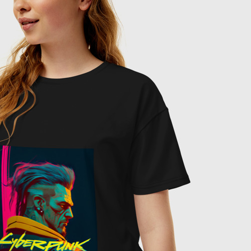 Женская футболка хлопок Oversize с принтом Cyberpunk, Night-City, фото на моделе #1