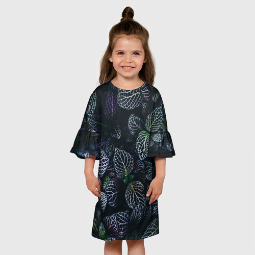 Детское платье 3D с принтом Паттерн из множества тёмных цветов, вид сбоку #3