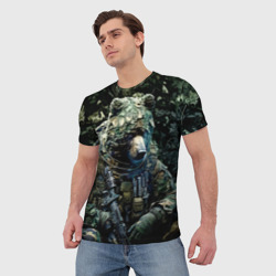 Мужская футболка 3D Медведь снайпер в камуфляже - фото 2