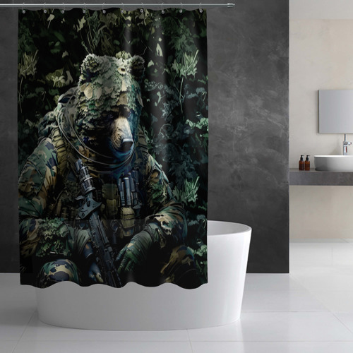 Штора 3D для ванной Медведь снайпер в камуфляже - фото 3