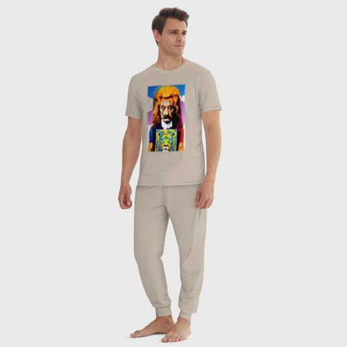 Мужская пижама хлопок Сальвадор Дали в образе льва - нейросеть, цвет миндальный - фото 5