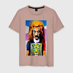 Мужская футболка хлопок Сальвадор Дали в образе льва - нейросеть