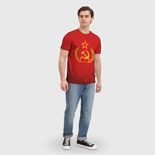 Мужская футболка 3D СССР серп и молот красный фон, цвет 3D печать - фото 5
