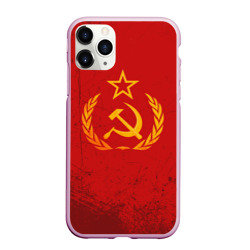 Чехол для iPhone 11 Pro Max матовый СССР серп и молот красный фон