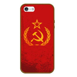 Чехол для iPhone 5/5S матовый СССР серп и молот красный фон
