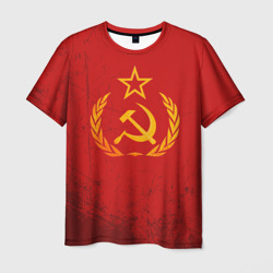 Мужская футболка 3D СССР серп и молот красный фон