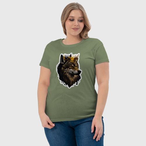 Женская футболка хлопок с принтом Волк-царь в короне, фото #4