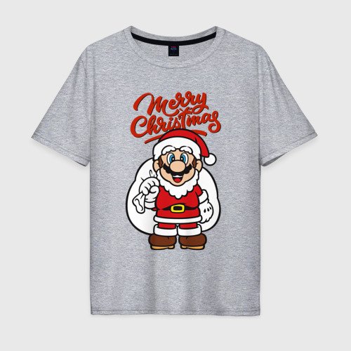 Мужская футболка хлопок Oversize Christmas Mario, цвет меланж