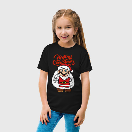 Детская футболка хлопок Christmas Mario, цвет черный - фото 5