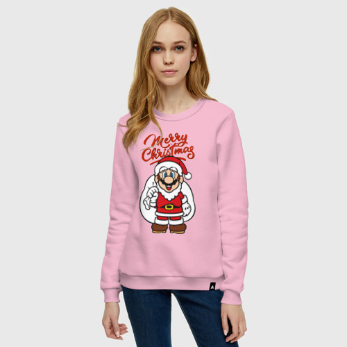 Женский свитшот хлопок Christmas Mario, цвет светло-розовый - фото 3