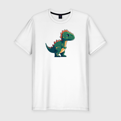 Мужская футболка хлопок Slim с принтом Динозаврик пиксельный, вид спереди #2