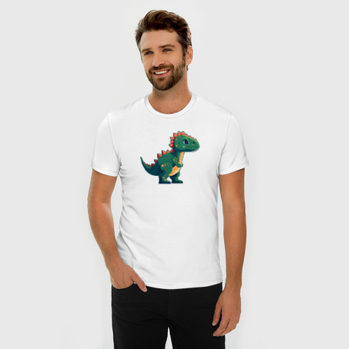 Мужская футболка хлопок Slim с принтом Динозаврик пиксельный, фото на моделе #1