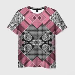 Мужская футболка 3D Геометрический розово-черный с белым узор