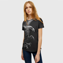 Женская футболка 3D Черно-белый ворон - фото 2