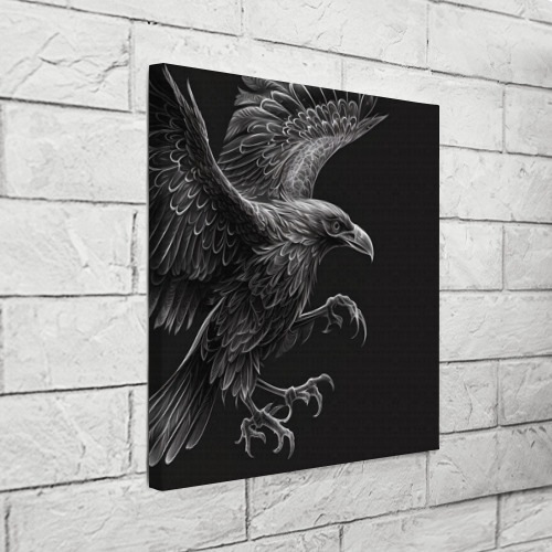 Холст квадратный Черно-белый ворон, цвет 3D печать - фото 3