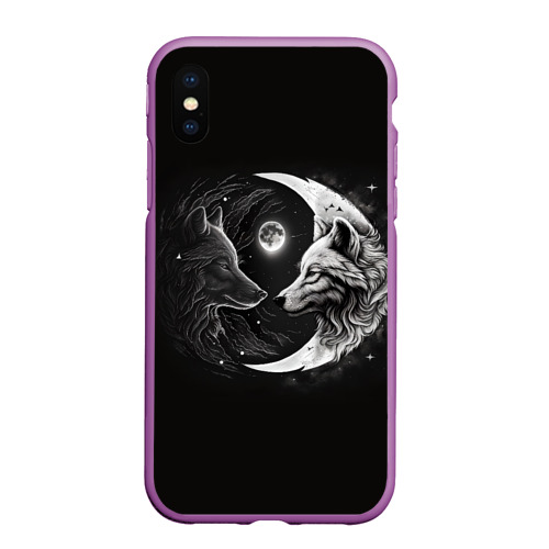 Чехол для iPhone XS Max матовый Волки инь-янь луна, цвет фиолетовый