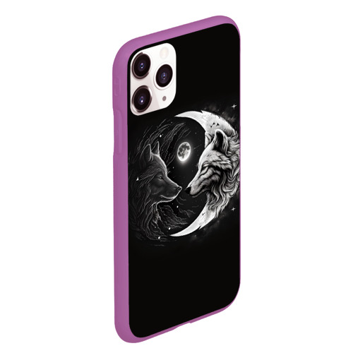Чехол для iPhone 11 Pro Max матовый Волки инь-янь луна, цвет фиолетовый - фото 3