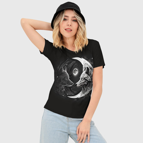 Женская футболка 3D Slim Волки инь-янь луна, цвет 3D печать - фото 3