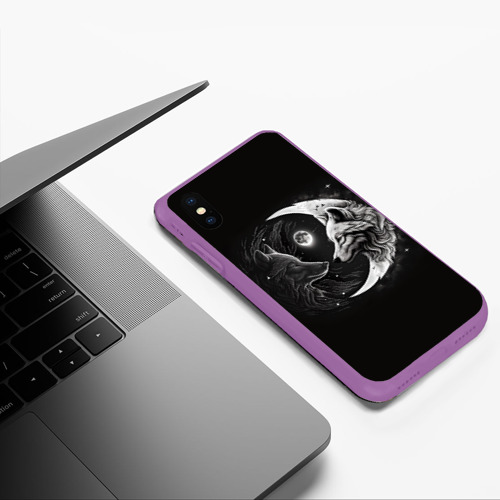 Чехол для iPhone XS Max матовый Волки инь-янь луна, цвет фиолетовый - фото 5