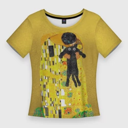 Женская футболка 3D Slim Пародия Густав Климт: Поцелуй кота