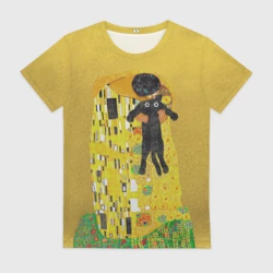 Женская футболка 3D Пародия Густав Климт: Поцелуй кота