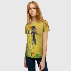 Женская футболка 3D Пародия Густав Климт: Поцелуй кота - фото 2