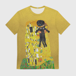 Мужская футболка 3D Пародия Густав Климт: Поцелуй кота