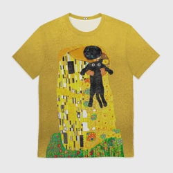 Мужская футболка 3D Пародия Густав Климт: Поцелуй кота