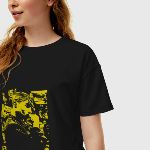 Женская футболка хлопок Oversize 2Pac rap, цвет черный - фото 3