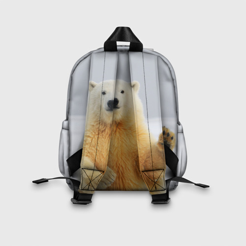 Детский рюкзак 3D с принтом Белый медведь приветствует, вид сзади #2