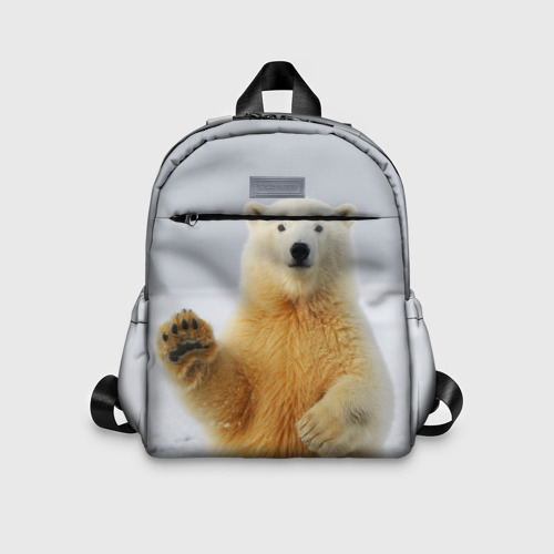 Детский рюкзак 3D с принтом Белый медведь приветствует, вид спереди #2