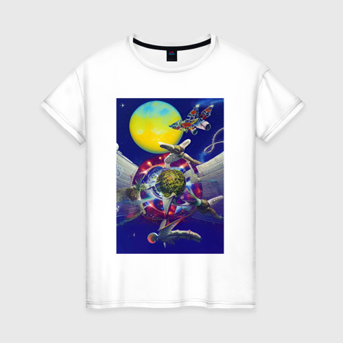 Женская футболка из хлопка с принтом Космос - фантастика - нейросеть, вид спереди №1
