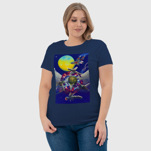 Женская футболка хлопок Космос - фантастика - нейросеть, цвет темно-синий - фото 6