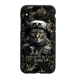 Чехол для iPhone XS Max матовый Полосатый кот в каске