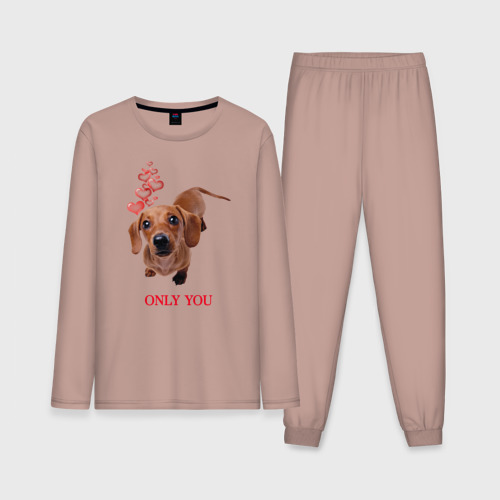 Мужская пижама с лонгсливом хлопок Преданный пёсик, цвет пыльно-розовый