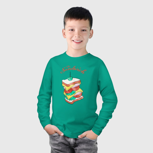 Детский лонгслив хлопок с принтом Сендвич, фото на моделе #1