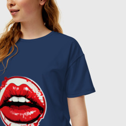 Женская футболка хлопок Oversize Губы в поцелуе - фото 2