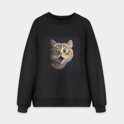 Мужской свитшот oversize без начеса хлопок Удивленный кот, шок