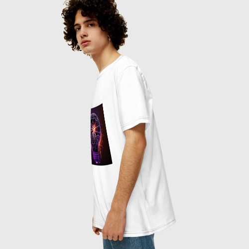 Мужская футболка хлопок Oversize с принтом Фиолетовая лампочка, вид сбоку #3